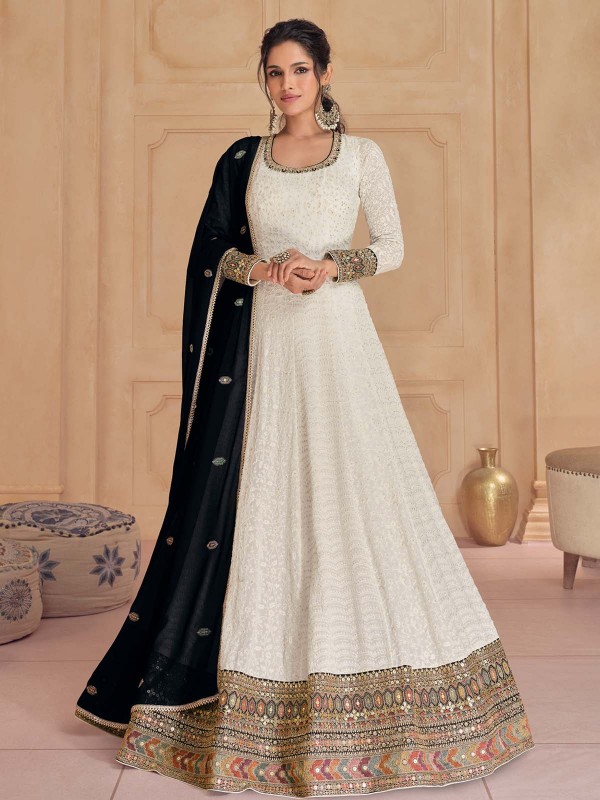 White Faux Georgette Designer Anarkali Suit